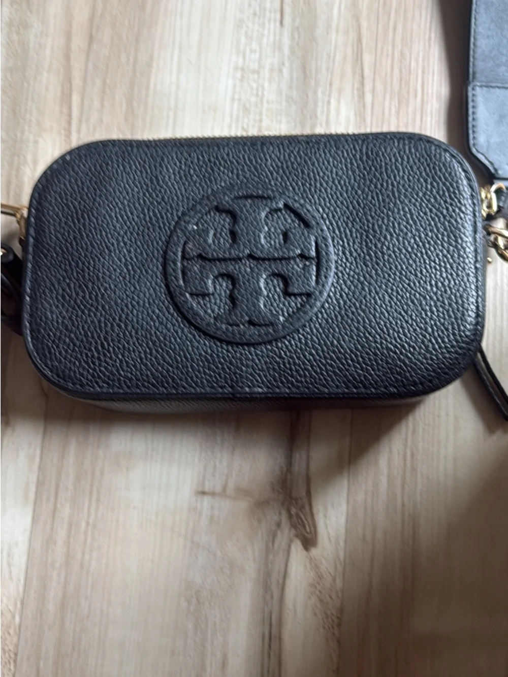 Tory Burch Black Pebbled Leather Logo Crossbody Bag